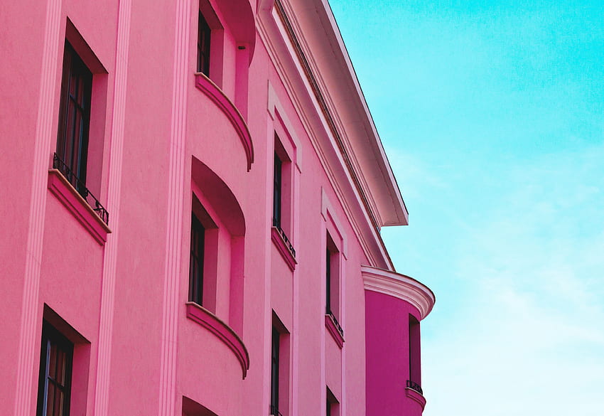 cielo, rosa, arquitectura, edificio, minimalismo, fachada fondo de pantalla
