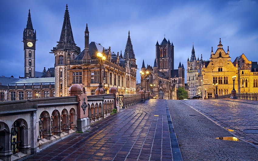 Ghent Belçika Şehrinin Gotik Mimari Tarzı, Gotik Sanatı HD duvar kağıdı