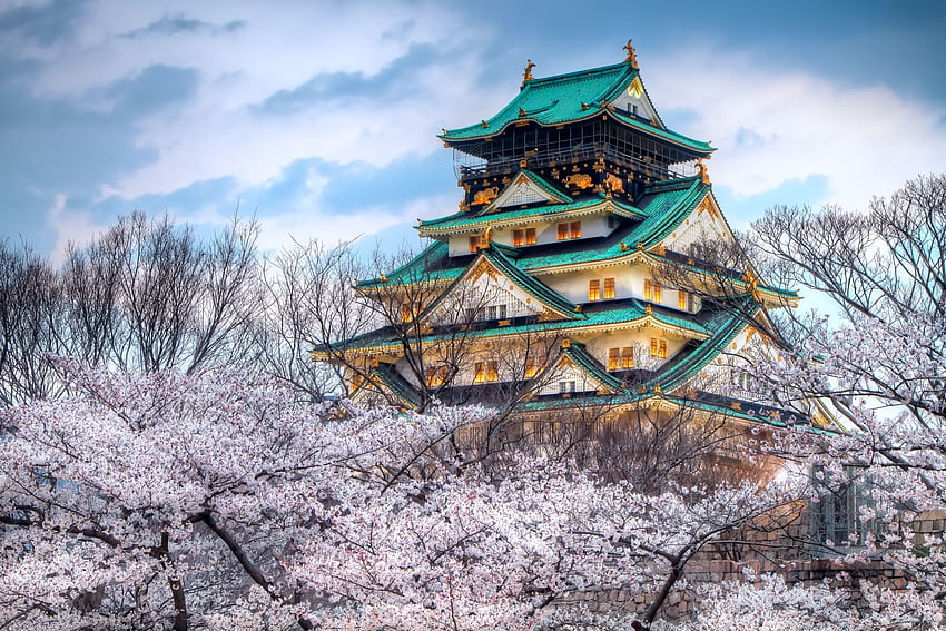 Spring, City, Japan, Cities, Sky, Sakura, Color, Temple HD wallpaper