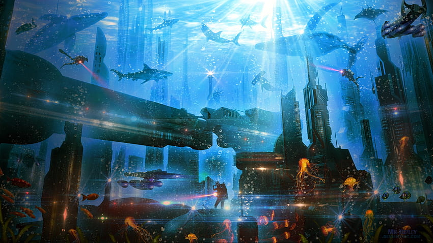 Bajo el agua, ciudad, Atlantis fondo de pantalla