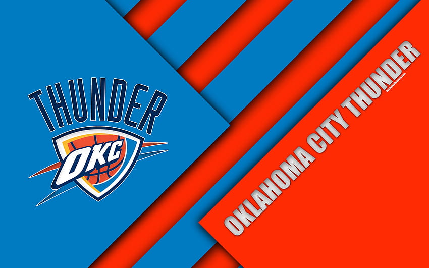 Oklahoma City Thunder, NBA, , logo, desain material, klub bola basket Amerika, abstraksi biru oranye, Kota Oklahoma, Oklahoma, AS, bola basket dengan resolusi . Kualitas tinggi Wallpaper HD