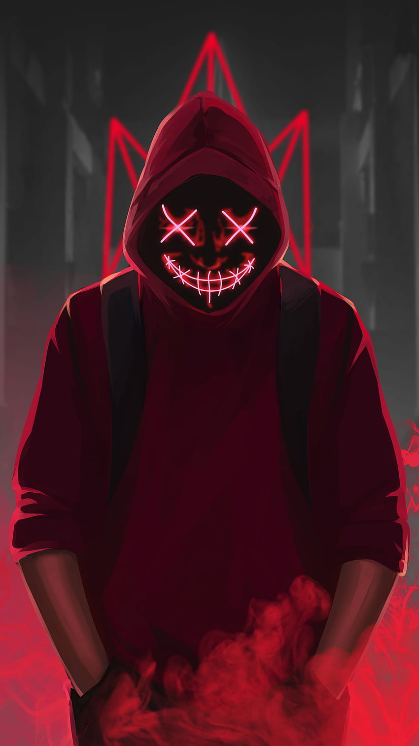 Neonowo-czerwona maska ​​hakera (strona 1), haker 2160X3840 Tapeta na telefon HD