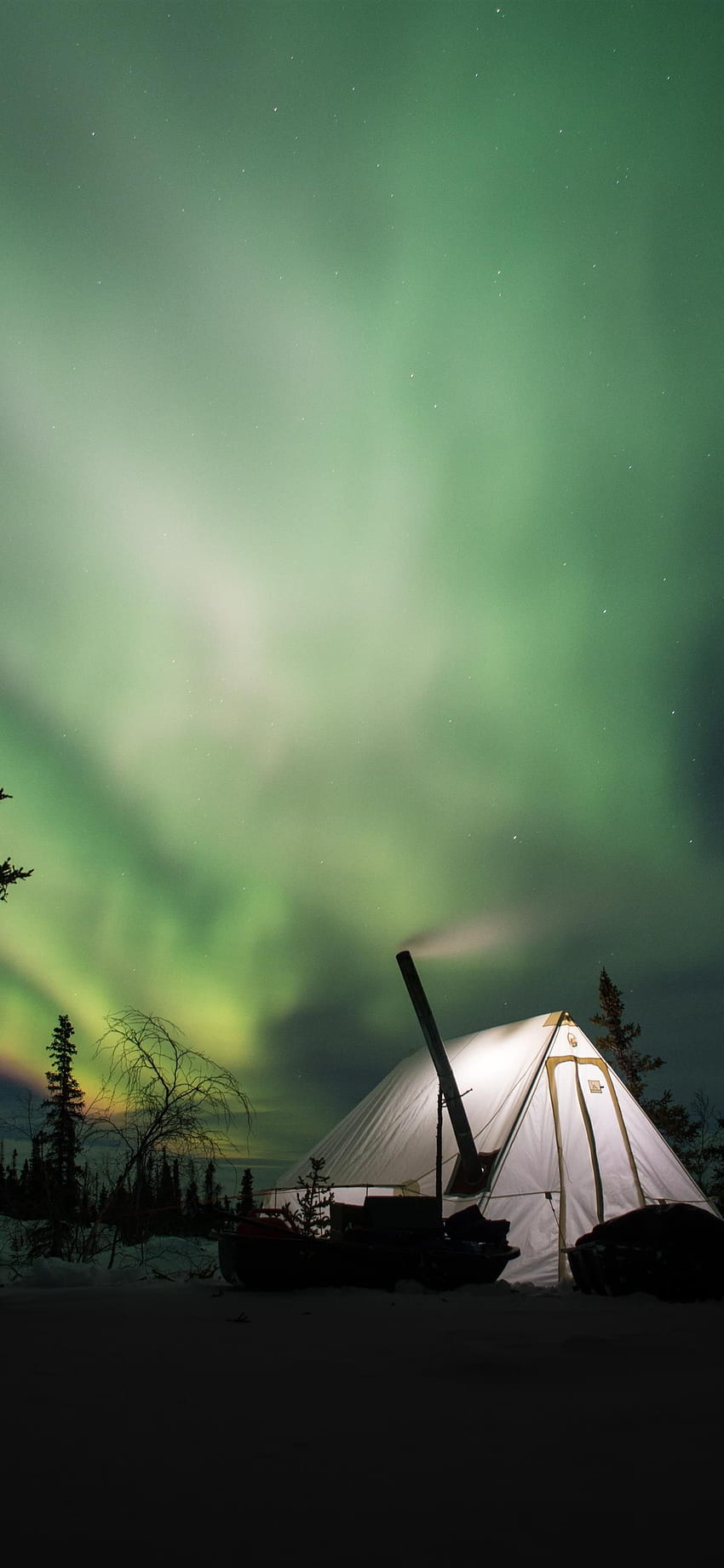 white camping tent and green Arora sky iPhone HD phone wallpaper