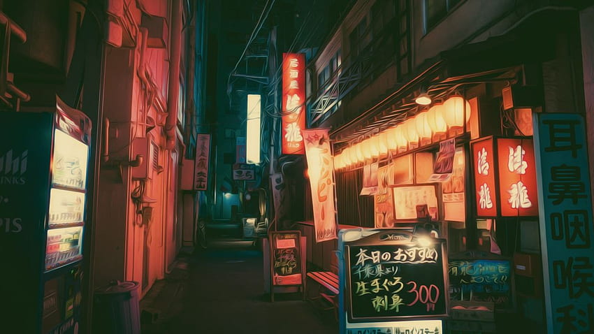Masashi Wakui manipolazione grafica luci al neon street Sfondo HD
