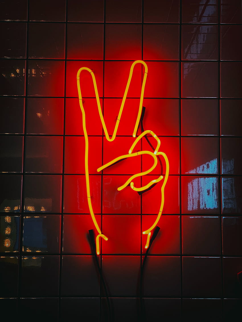 Hand, , , Neon, Glow, Sign, Signboard, Gesture, Peace, World HD phone wallpaper