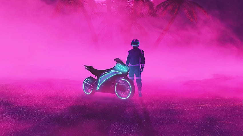 Neon Biker, Neon Motorcycle HD wallpaper