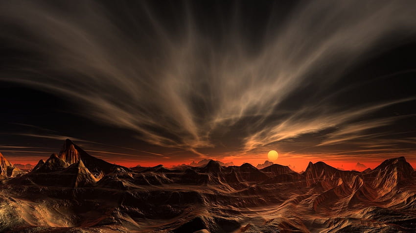 paisaje, naturaleza, montaña, desierto, puesta de sol, nubes, cielo, rojo, erosión y móvil, montañas del desierto fondo de pantalla