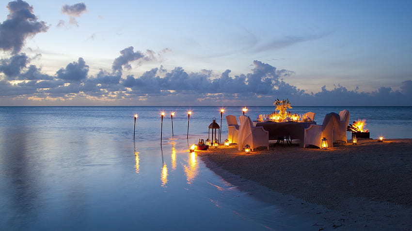 Romantic Candle Light Dinner At Beach HD wallpaper