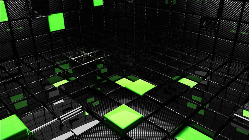 cube, square, green, black, space Full HD wallpaper