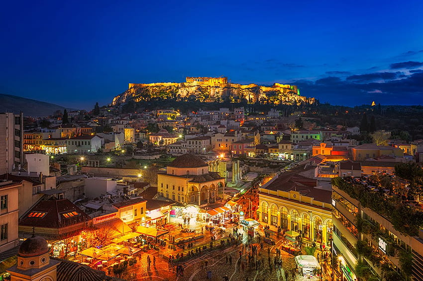 Grèce Place de la ville Athènes Attique Soir Fond d'écran HD