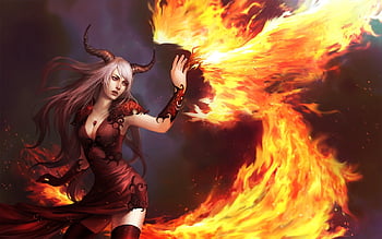 Wings Fire Horns Devil Art - Evil Anime, Fire Demon HD wallpaper