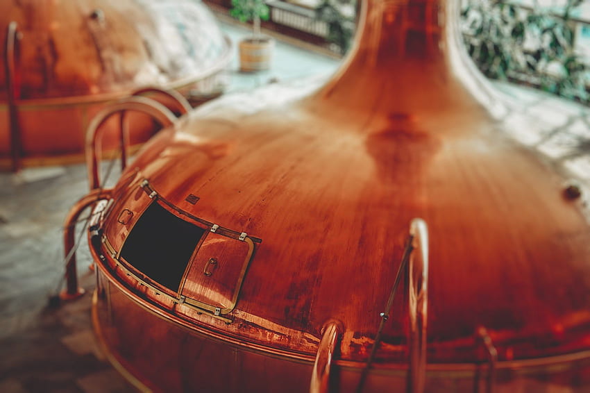 top view of a copper alcohol distillery in budjovick budvar nrodn HD wallpaper