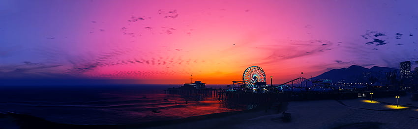 Ferris wheel, sunset, GTA 5, nature, video game HD wallpaper