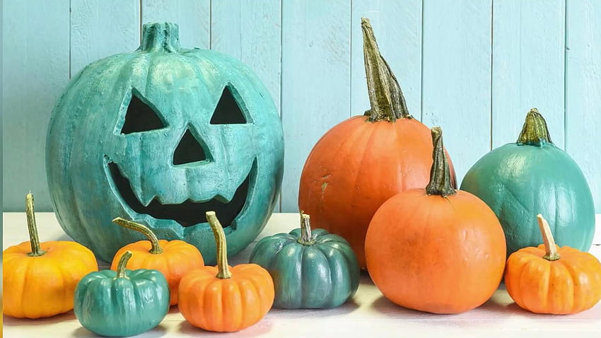 Teal Pumpkin Project Promotes Treats for Kids with Food, Candy and Halloween Pumpkin HD wallpaper