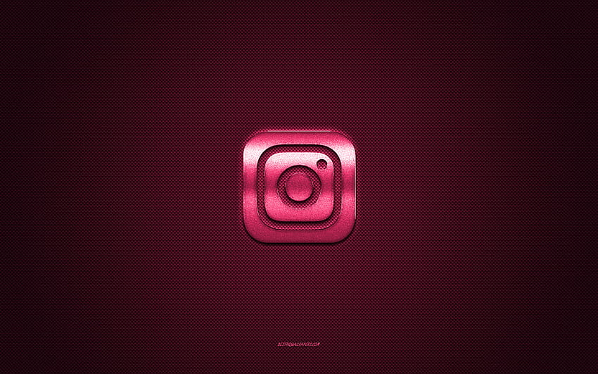 Instagram logo, pink shiny logo, Instagram metal emblem, pink carbon fiber texture, Instagram, brands, creative art, Instagram emblem HD wallpaper