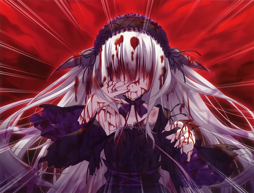 Müde und weinend vor Blut Anime, blutiges Gesicht HD-Hintergrundbild