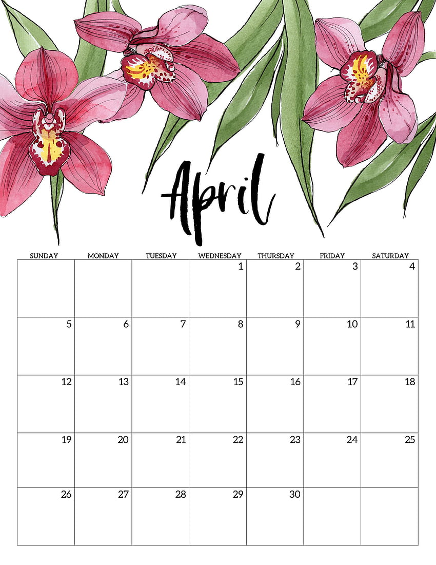 Шаблон за календар за април 2020 г. за печат в PDF, Word, Excel HD тапет за телефон