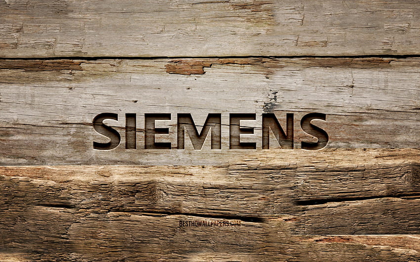 Siemens wooden logo, , wooden backgrounds, brands, Siemens logo, creative, wood carving, Siemens HD wallpaper