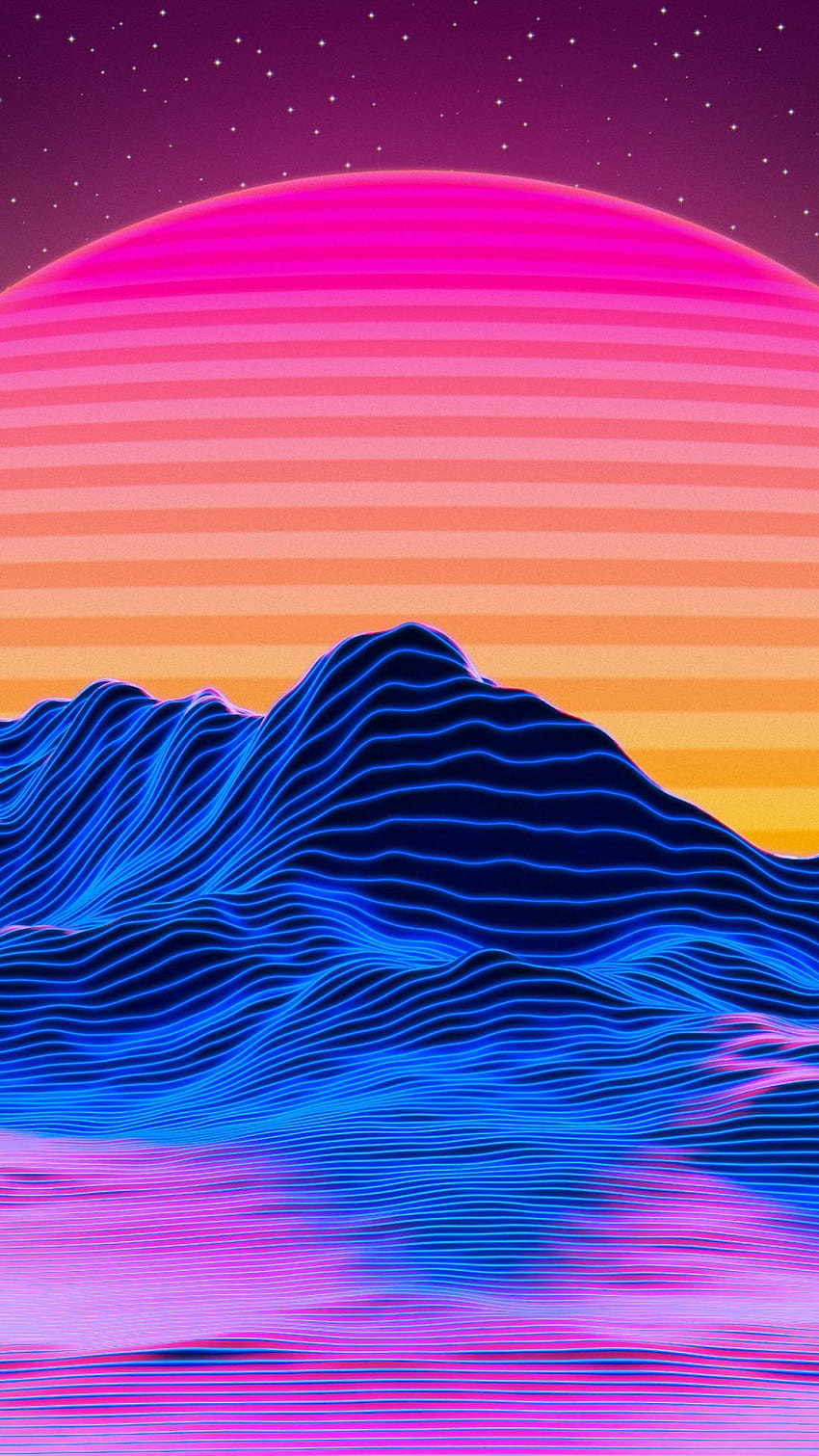Mountains, landscape. retro art, sunset, Retro Pixel HD phone wallpaper