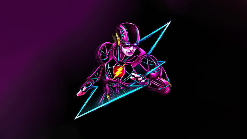 The Flash, Neon-Kunst, lila Hintergrund, mehrfarbig, , Grafiken CGI, Neon Purple Mountain HD-Hintergrundbild