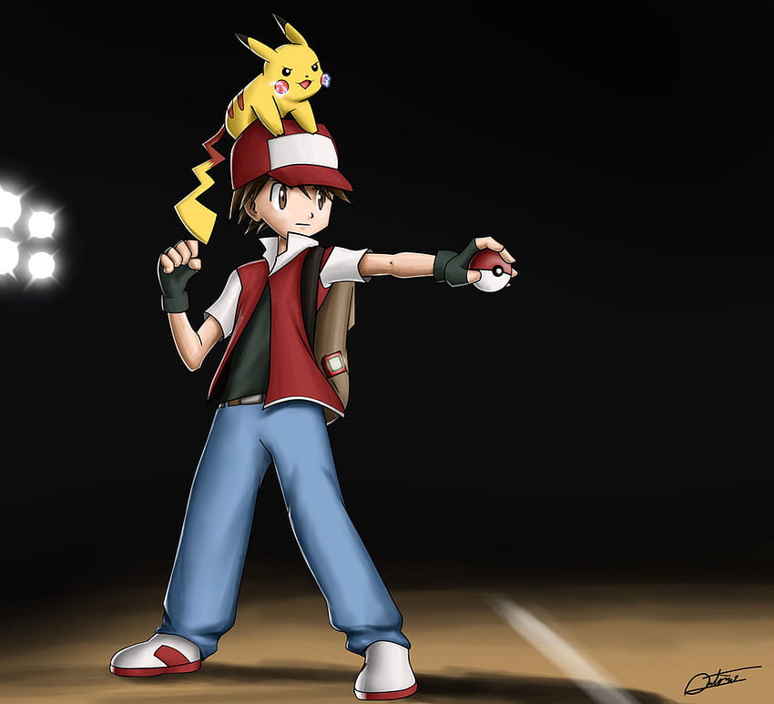 Trainer Red, ash, anime, pokemon, red HD wallpaper