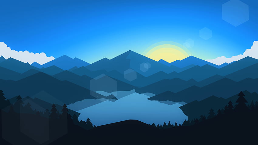 Forest, mountains, sunset, cool weather, minimalism HD wallpaper