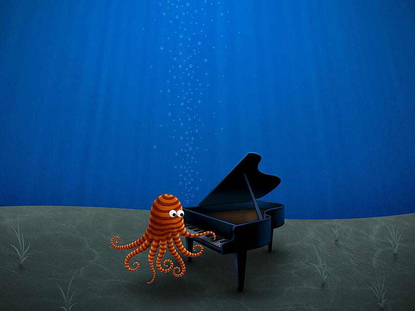 Octopus musician, blue, abstract, musician, funny, octopus HD wallpaper