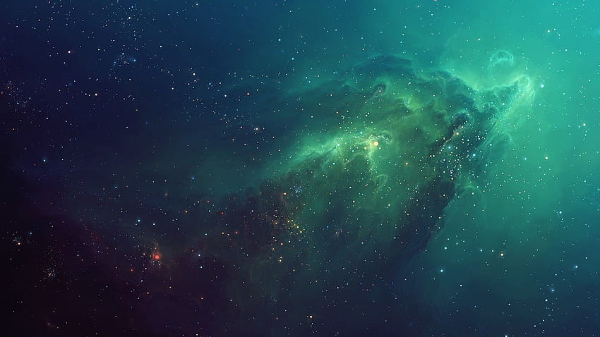エメラルドグリーン。 一番 。 星雲、星雲、青い銀河 高画質の壁紙