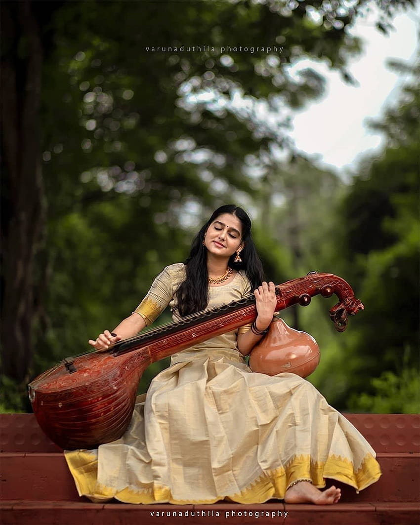 Anaswara Rajan, 여배우, 전통, 아름다움, veena, Mallu HD 전화 배경 화면