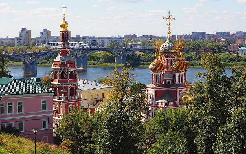 Nizhny Novgorod, Russia, river, houses, church, Russia, city HD wallpaper