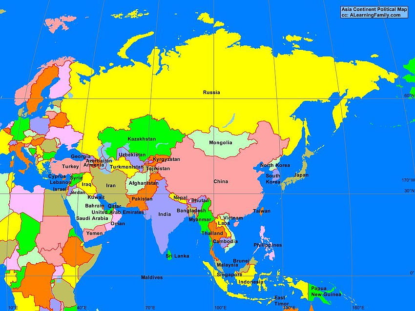 아시아 아시아 대륙 정치 지도 학습 가족 인 온 HD 월페이퍼
