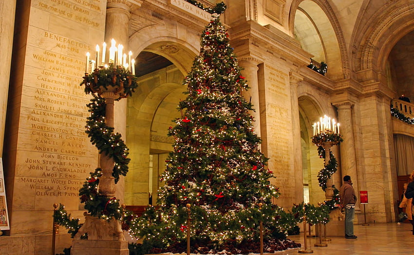 Feiertage, Kerzen, Weihnachten, Feiertag, Weihnachtsbaum, Säule, Säulen, Palast HD-Hintergrundbild