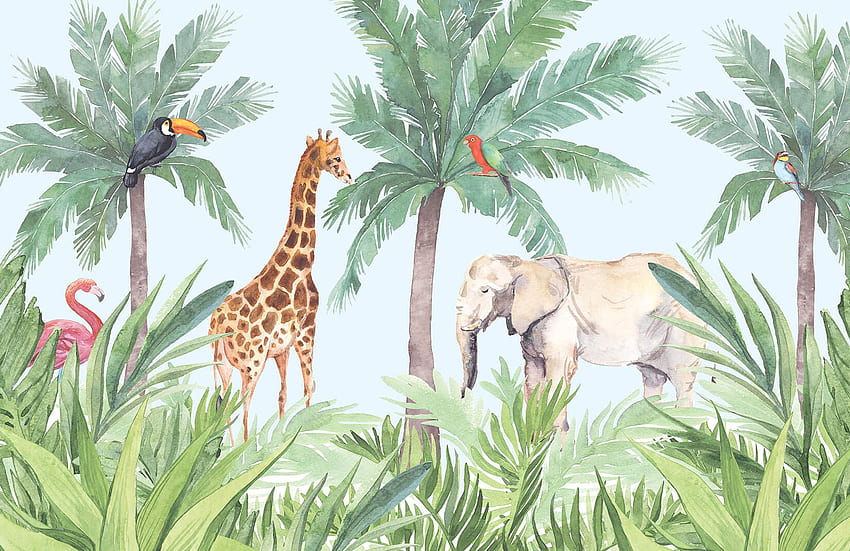 Watercolor Animal . Cute Jungle Style HD wallpaper