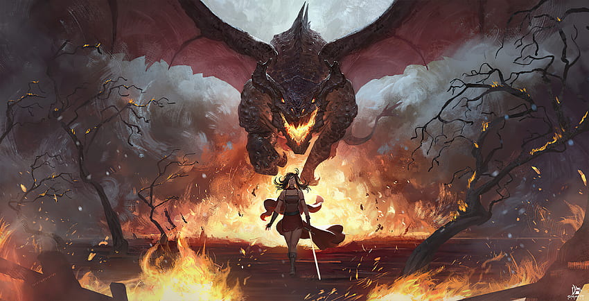 Guerra dei draghi, fuoco del drago, fantasia Sfondo HD