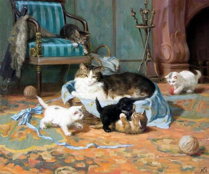 Koty, kotek, malarstwo, sztuka, kot, koci Tapeta HD