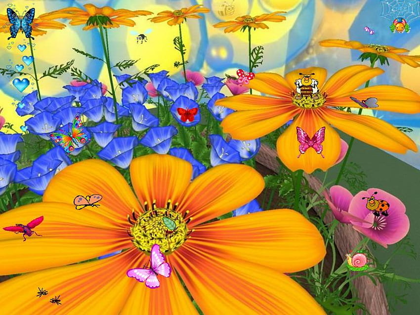 çiçekler, arılar, kelebekler, soyut HD duvar kağıdı