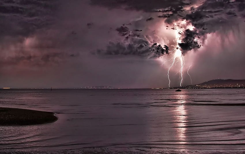 Розова буреносна светкавица и океан. Pink Storm Lightning & Ocean stock, Storm Thorgerson HD тапет