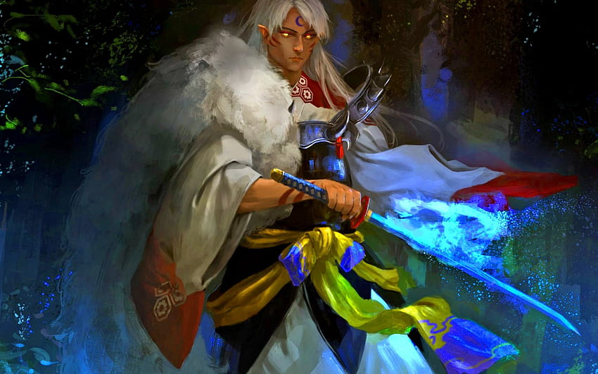 Sesshomaru, magic, elf, sword, fantasy HD wallpaper