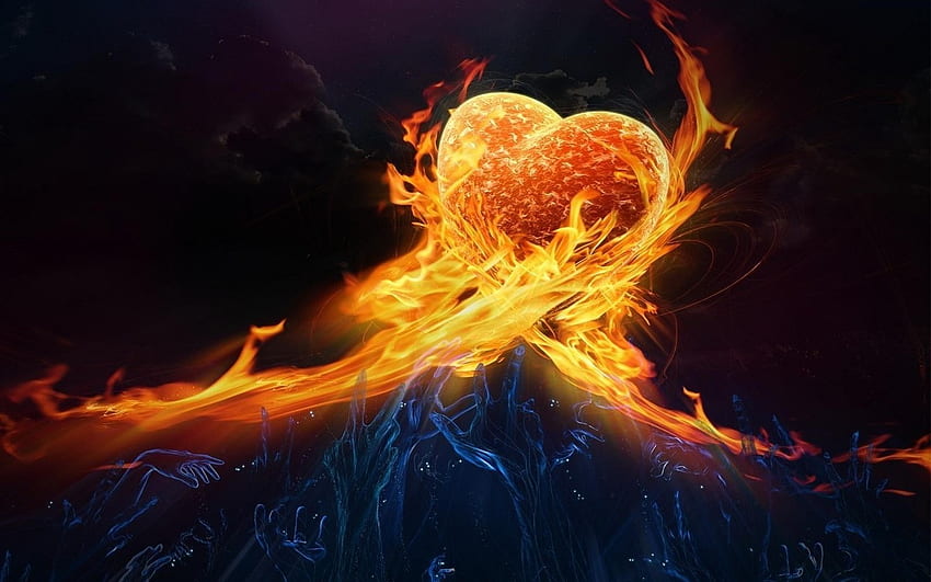 Art, Fire, Hearts, Valentine's Day HD wallpaper