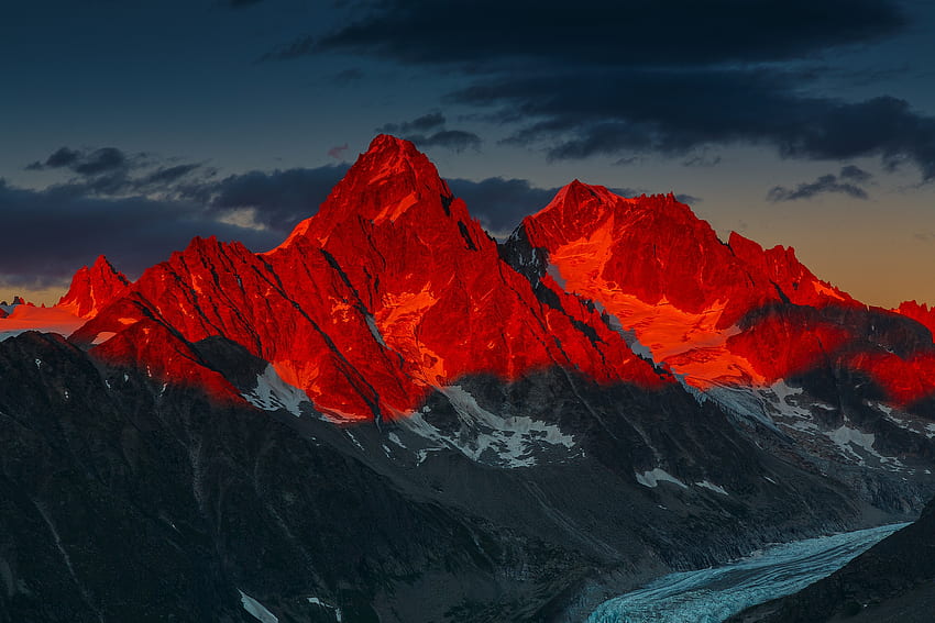 Zachód słońca Alpine Blask, Alpy, Francja, Zachody słońca, Alpy Francuskie Tapeta HD