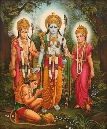 HD wallpaper: Lord Rama With Sita And Lakshmana, red and yellow garlands,  God | Wallpaper Flare