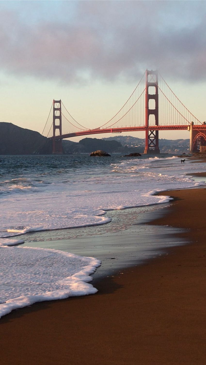 San Francisco, Pantai, Pasir, Jejak, Jembatan, Orang, Berjalan, California Iphone Se 5s 5c 5 Untuk Latar Belakang Paralaks wallpaper ponsel HD
