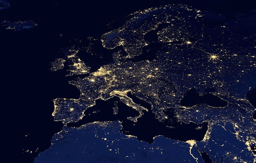 ruang, cahaya, malam, lampu, peta, malam, Peta Eropa Wallpaper HD