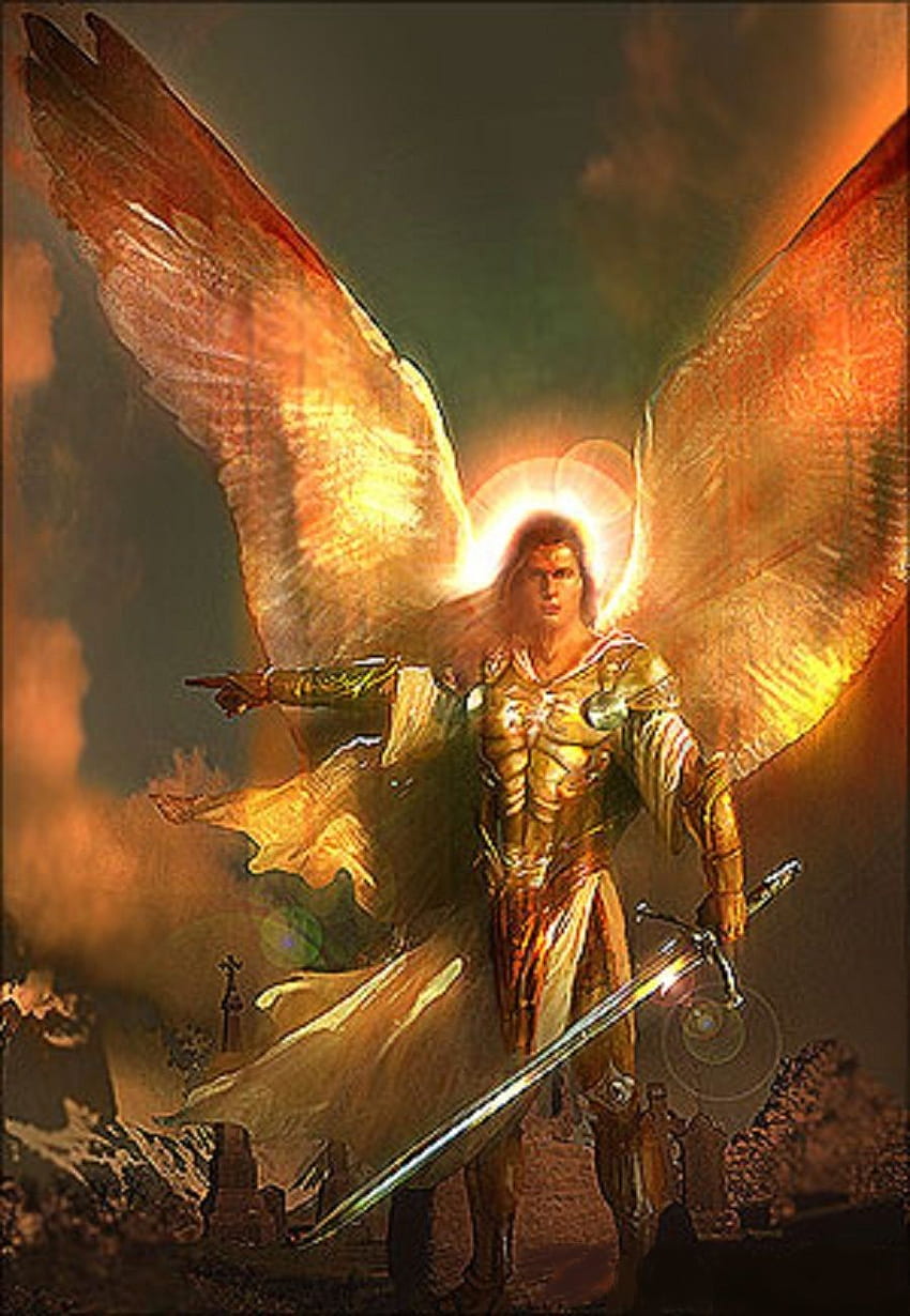 Angel with armor and sword pointing the way. Angel warrior, Male angels ...