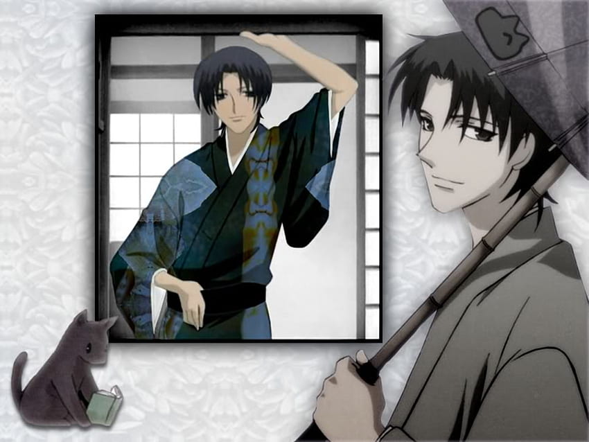 Shigure, dog, umbrella, gray, smile HD wallpaper
