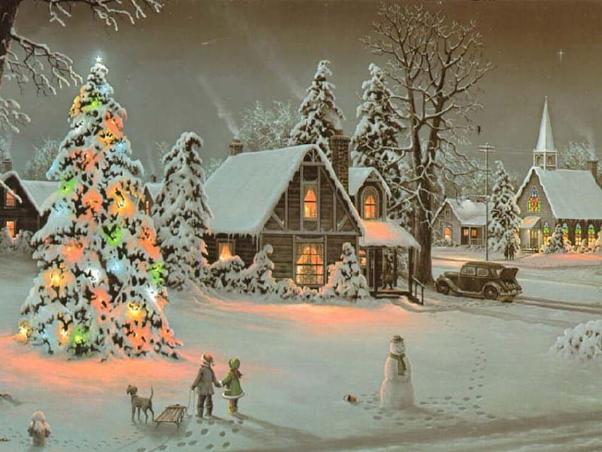 クリスマスイブ、雪 高画質の壁紙