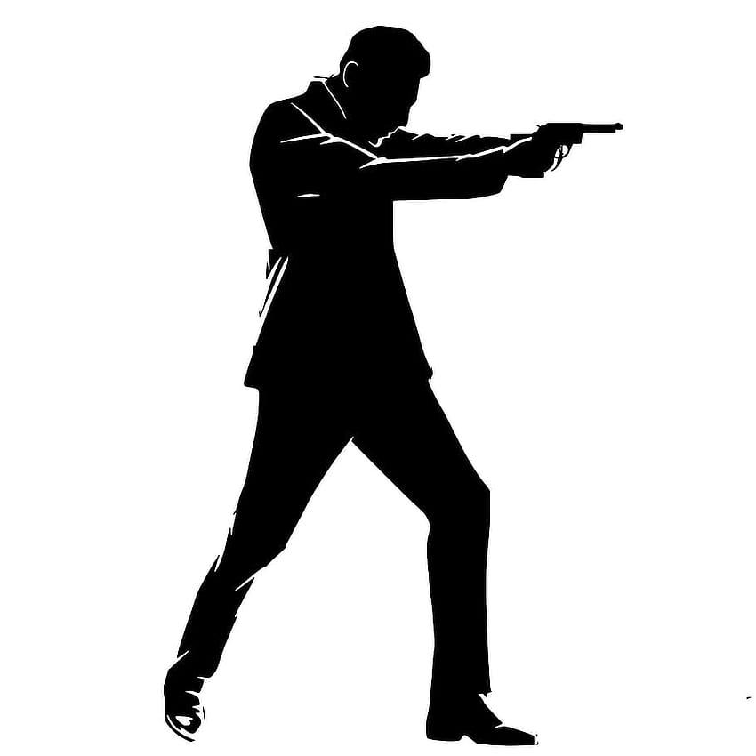 : Silhouette illustration of secret agent point a gun HD phone wallpaper
