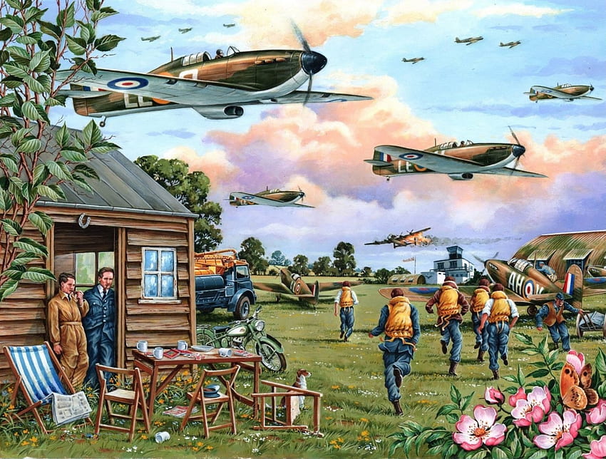 Heroes!, military, battle of britain, scramble, ww2, planes, stations, war, heroes, action, spitfire, battle HD wallpaper