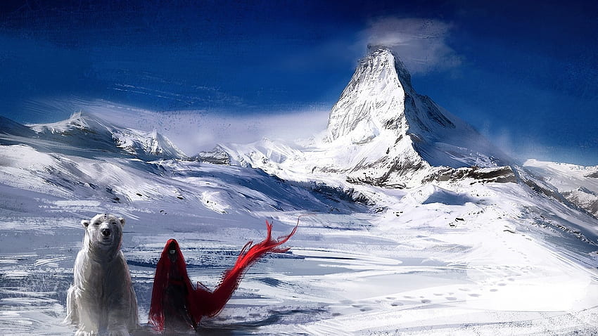 Fantasi teman mood poc seni pegunungan artistik lanskap salju puncak awan . Wallpaper HD