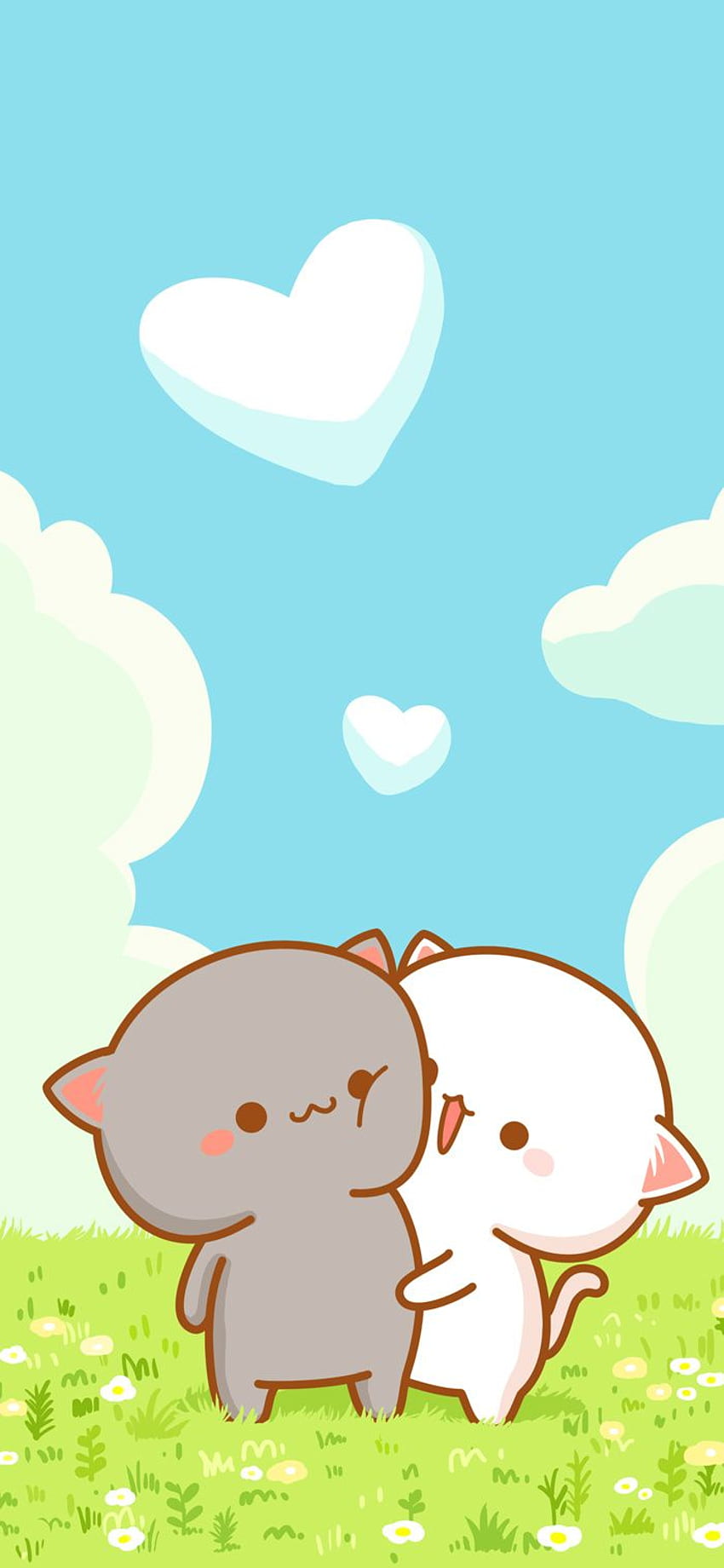 Mochi mochi pomysły na koty brzoskwiniowe. słodkie rysunki, kot chibi, słodkie zwierzęta z kawaii Tapeta na telefon HD